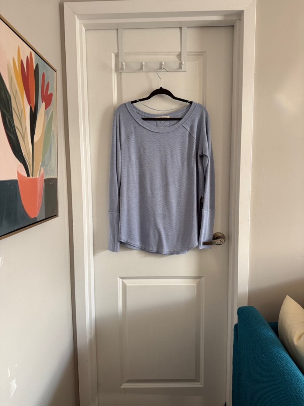 We The Free Pale Blue Waffle Knit Long Sleeve Top